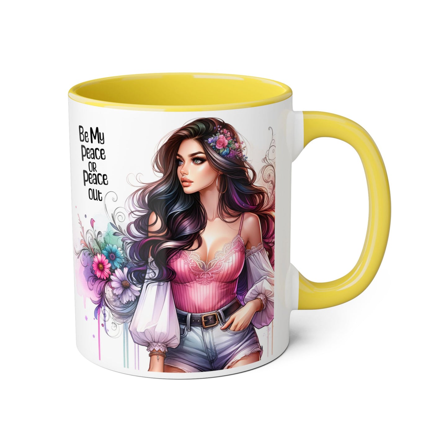 Bohemian Accent Mug, Be My Peace or Peace Out Gift, Artistic Coffee Mug, Floral Coffee Cup, Gift for Her