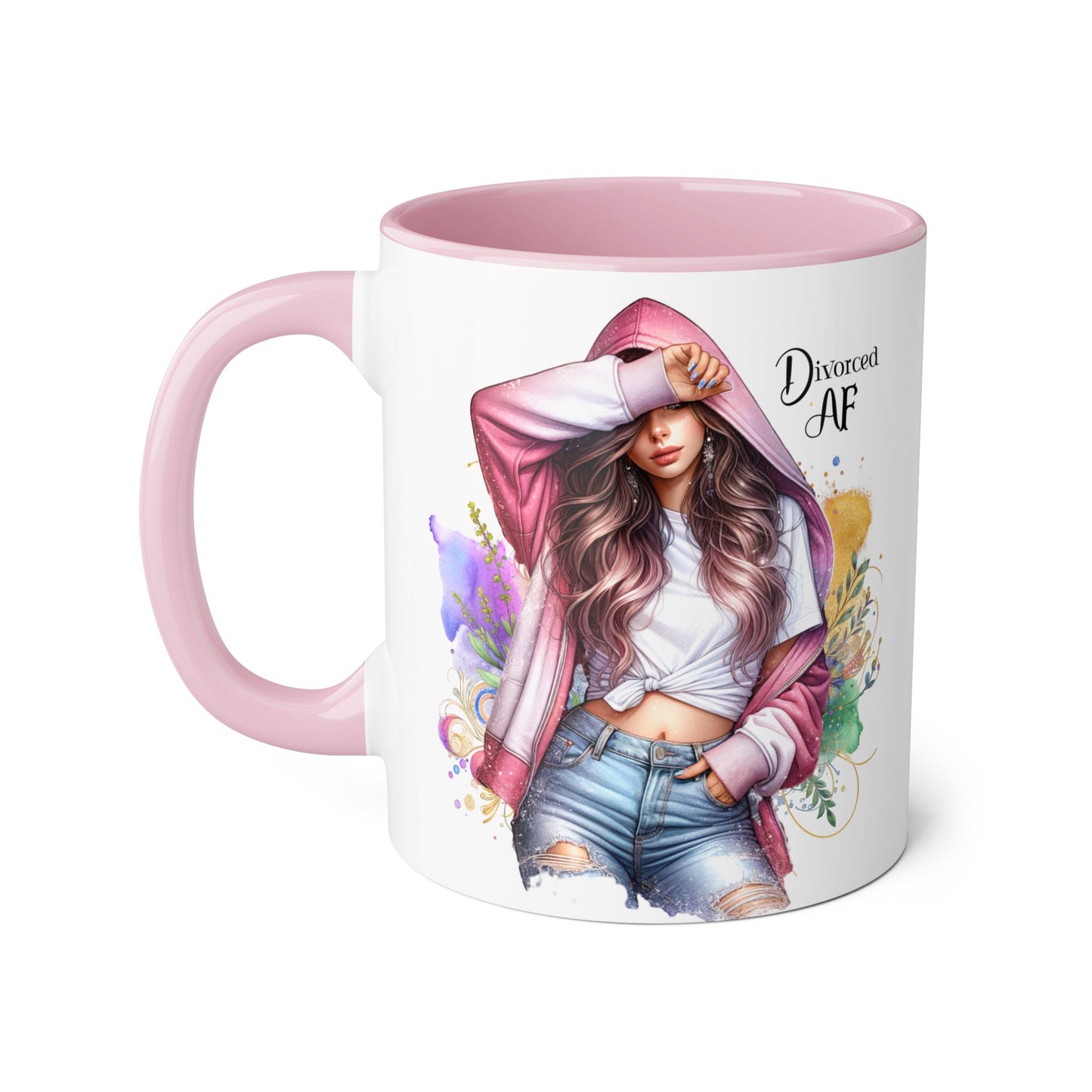 Trendy Accent Mug - 'Divorced AF' Design, Chic Gift for Friends, Coffee Lovers, Inspirational Drinkware, Birthday, Everyday Use