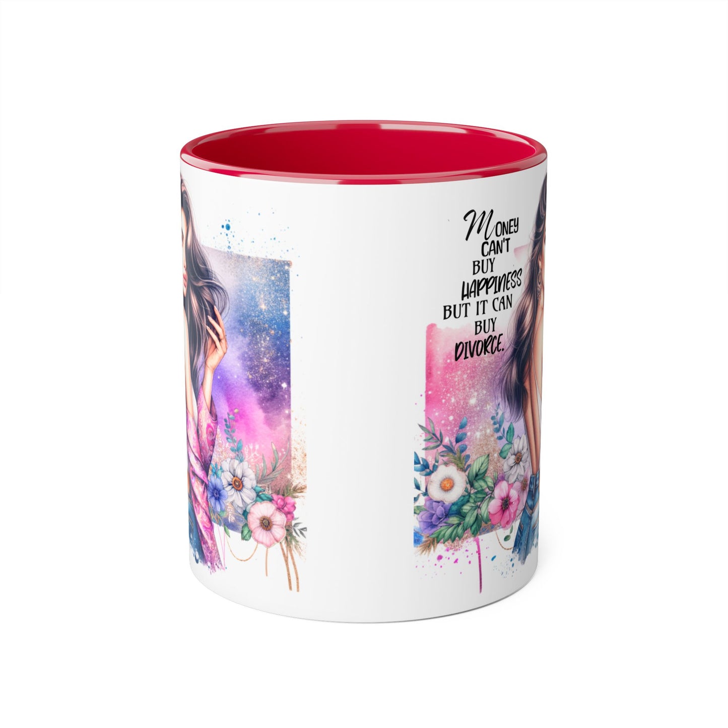 Money Can't Buy Happiness But It Can Buy Divorce Humoristic Empowerment Mug for Self-Love, Coffee Cup, Birthday Gift, Inspirational Decor, Divorce Gift, Floral Design