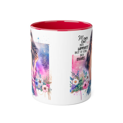 Money Can't Buy Happiness But It Can Buy Divorce Humoristic Empowerment Mug for Self-Love, Coffee Cup, Birthday Gift, Inspirational Decor, Divorce Gift, Floral Design