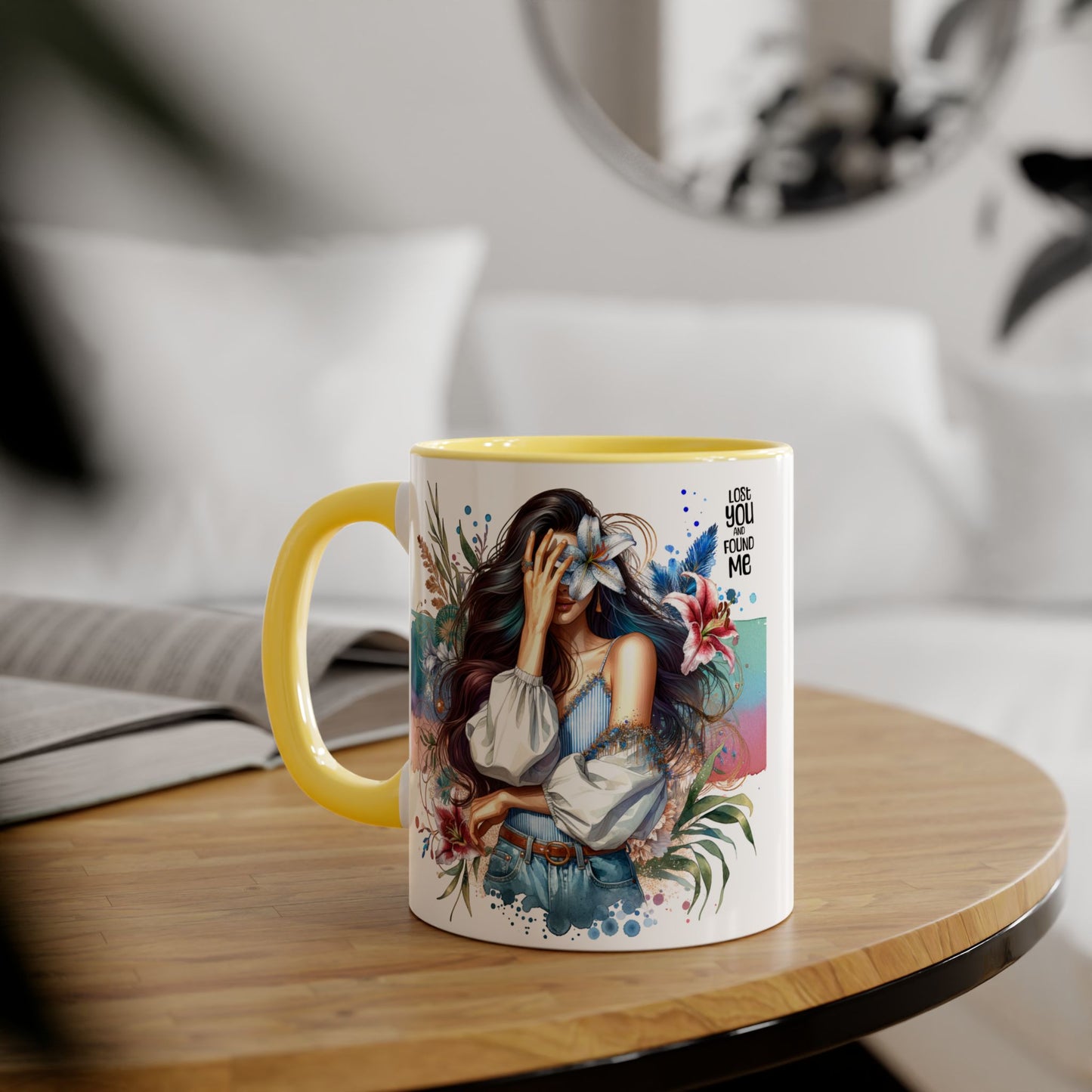 Lost You and Found Me Bohemian Accent Mug | Inspirational Gift for Her | Floral Coffee Cup | Unique Tea Mug | Art Lover's Drinkware