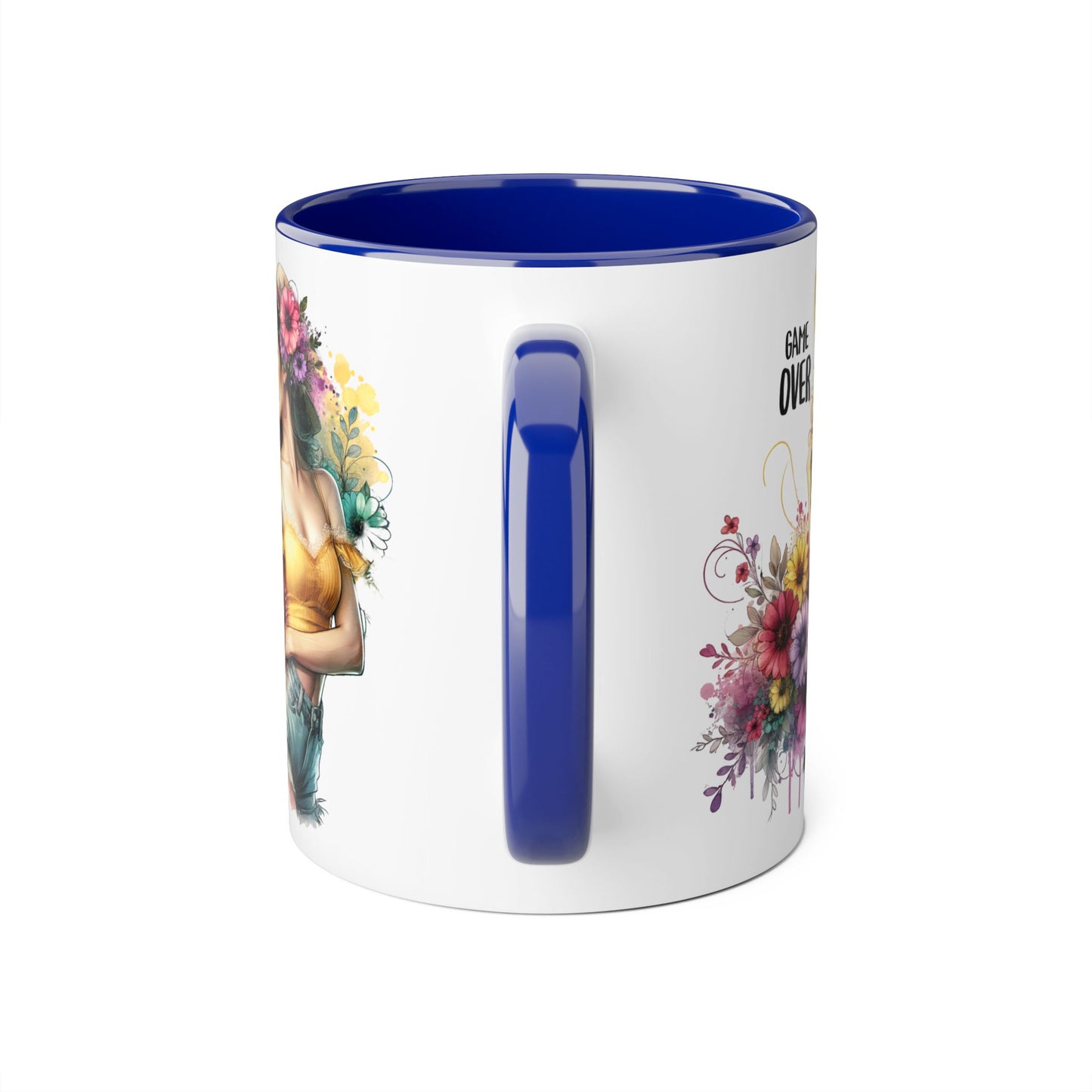 Game Over Floral Accent Mug, Gift for Gamers, Coffee Tea Cup, Home Decor, Birthday, Celebration, Unique Mug