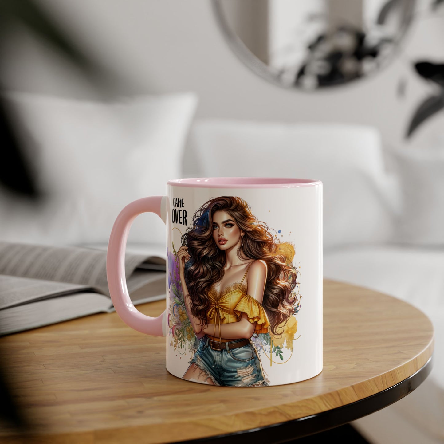 Game Over Accent Mug, 11oz Coffee Cup for Gaming Lovers, Unique Gift for Her, Fun Drinkware for Celebrations, Stylish Tea Mug