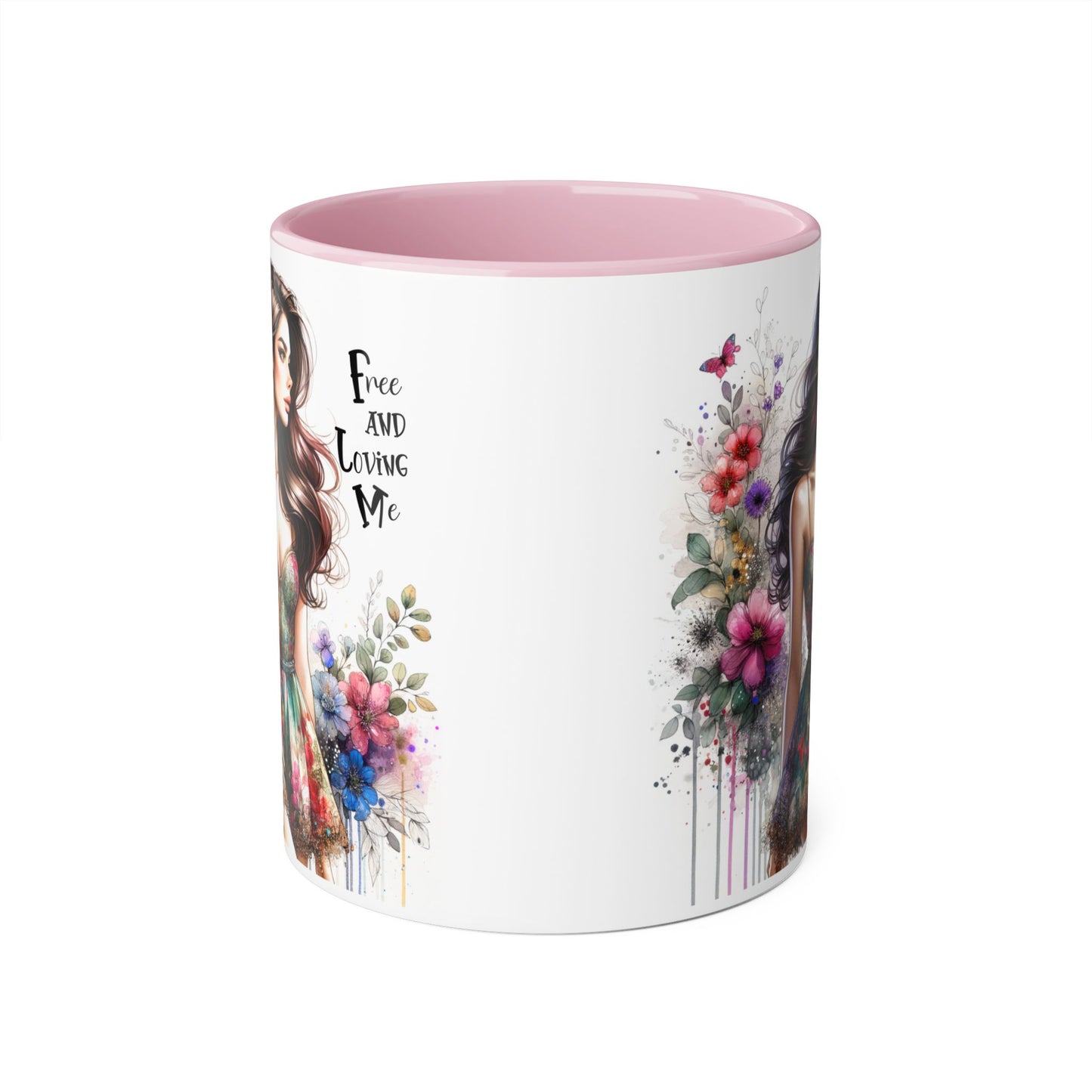Free and Loving Me Floral Accent Mug | 11oz Coffee Cup, Gift for Her, Art Mug, Bohemian Decor, Flower Lover Gift