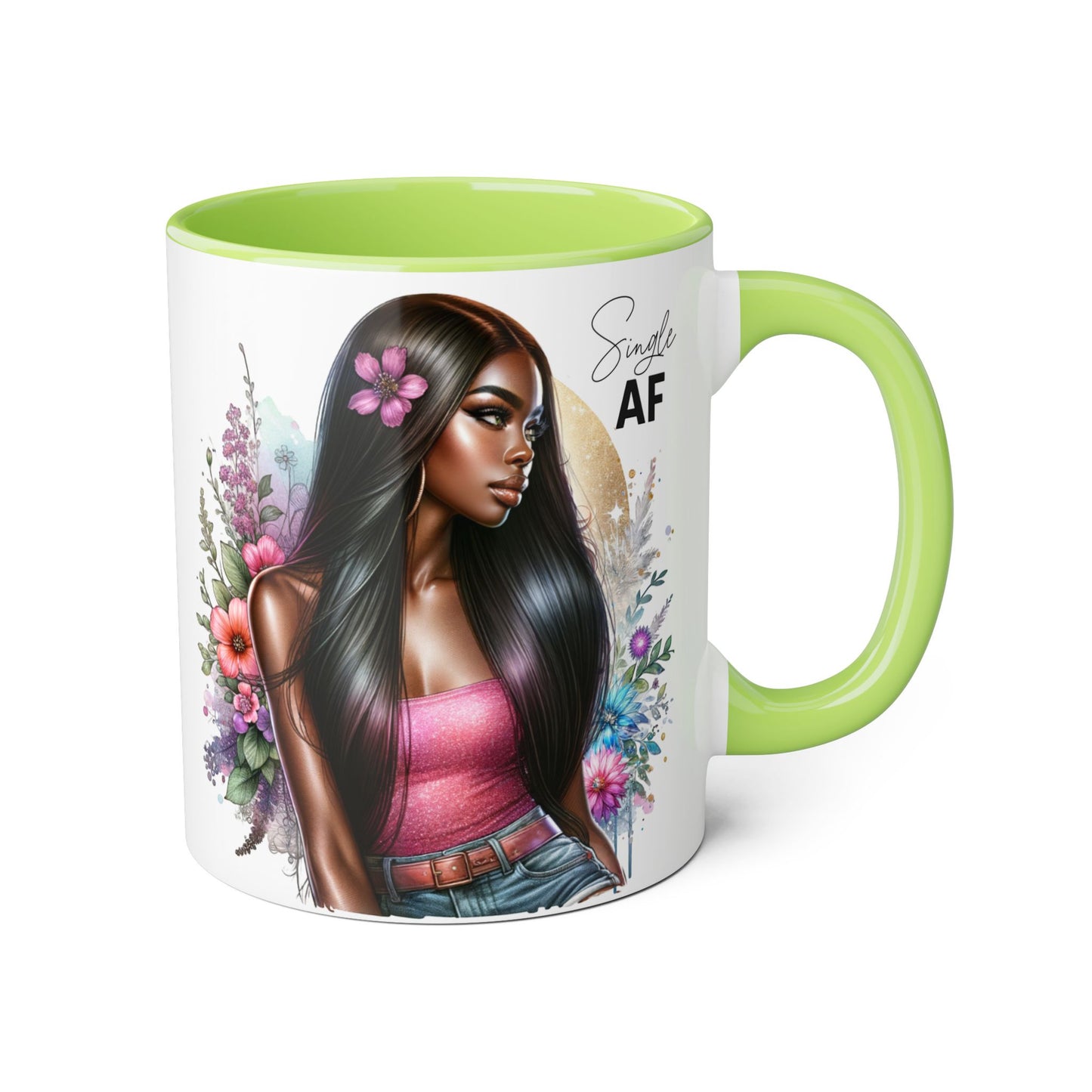Single AF Stylish Accent Mug, Beautiful Coffee Cup, Unique Gift for Her, Trendy Drinkware, Floral Design Mug, Inspirational Sip