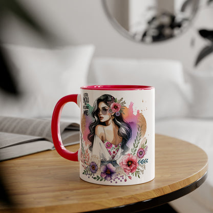Lost You and Found Me Bohemian Floral Accent Mug, Inspirational Coffee Cup, Gift for Her, Self-Care Essentials, Unique Home Decor, Personalized Drinkware