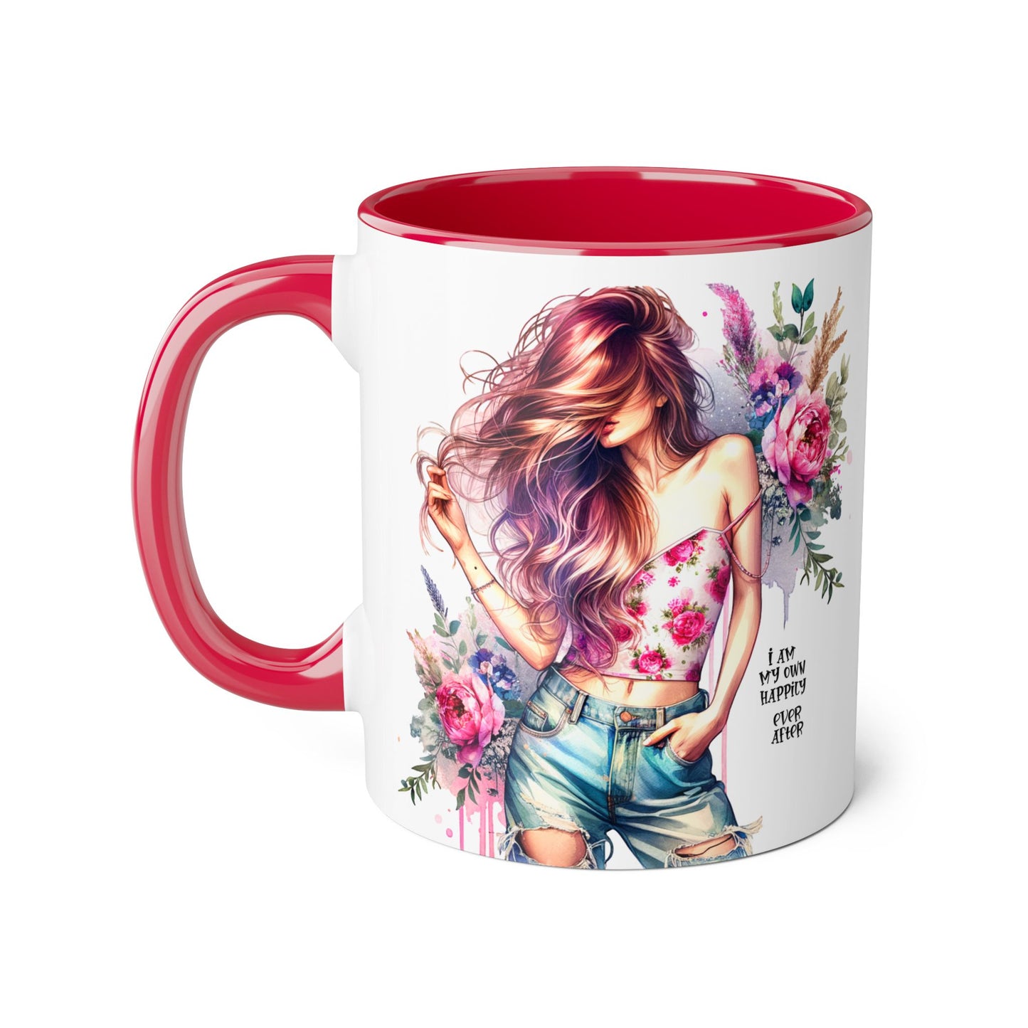 I Am My Own Happily Ever After Floral Beauty Accent Mug - Inspirational Coffee Cup, Gift for Her, Floral Mug, Motivational Drinkware, Cute Kitchen Decor