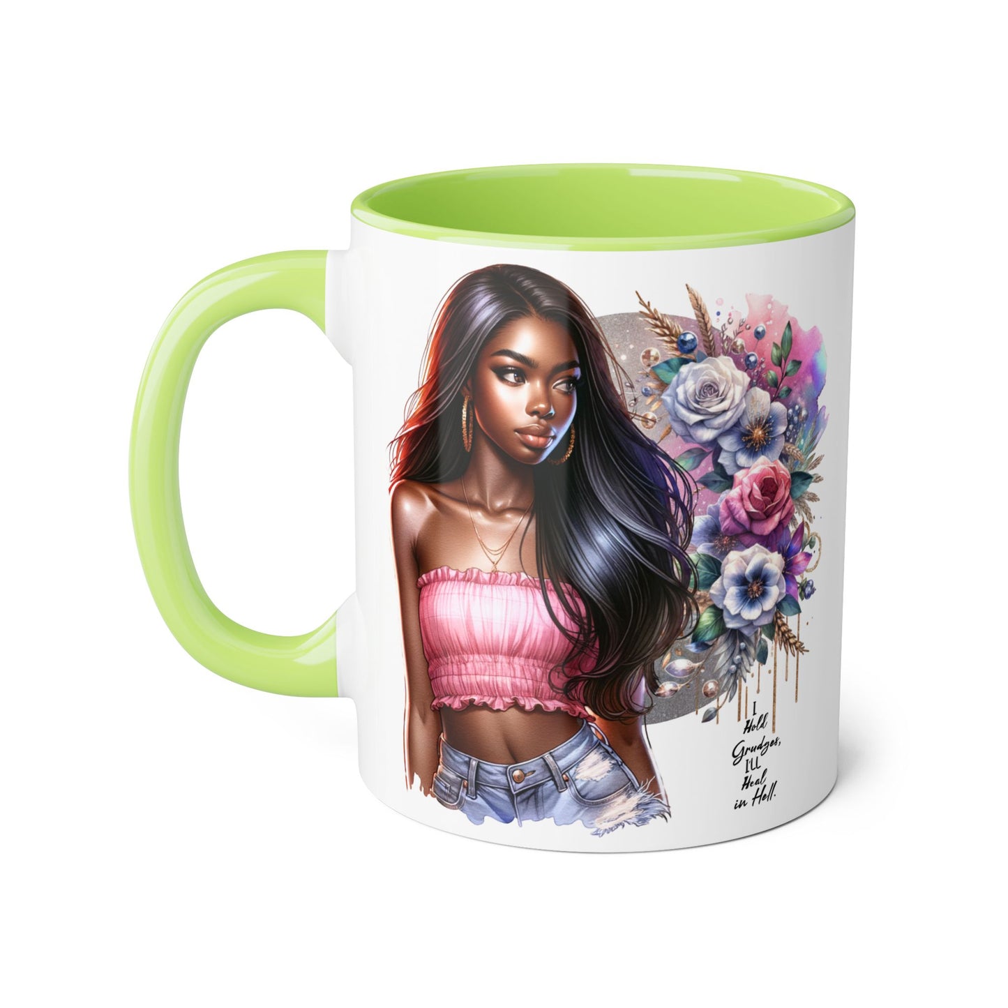 I Hold Grudges, I'll Heal in Hell  Humoristic Bohemian Floral Accent Mug, Stylish Coffee Cup, Ideal for Gifting, Home Decor, Motivational Quote Mug, Perfect for Every Occasion