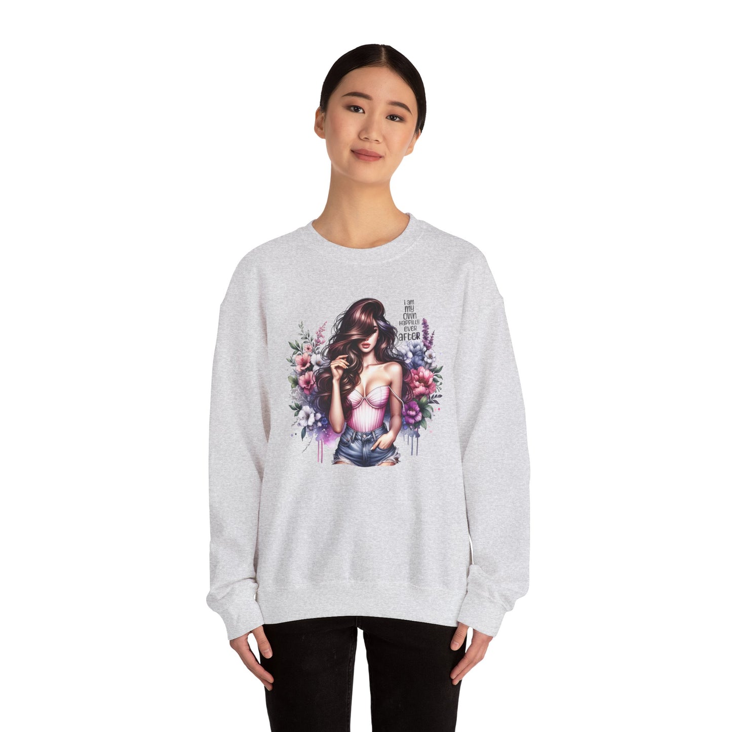 I Am My Own Happily Ever After  Floral Goddess Crewneck Sweatshirt, Cozy Women's Apparel, Boho Style, Gift for Her, Trendy Sweatshirt, Chic Layering Piece