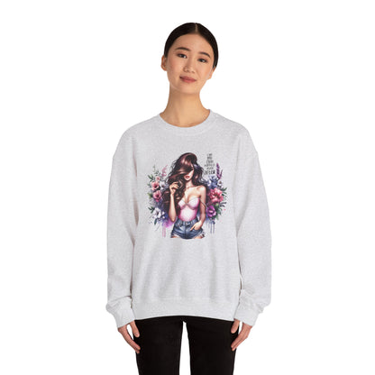I Am My Own Happily Ever After  Floral Goddess Crewneck Sweatshirt, Cozy Women's Apparel, Boho Style, Gift for Her, Trendy Sweatshirt, Chic Layering Piece