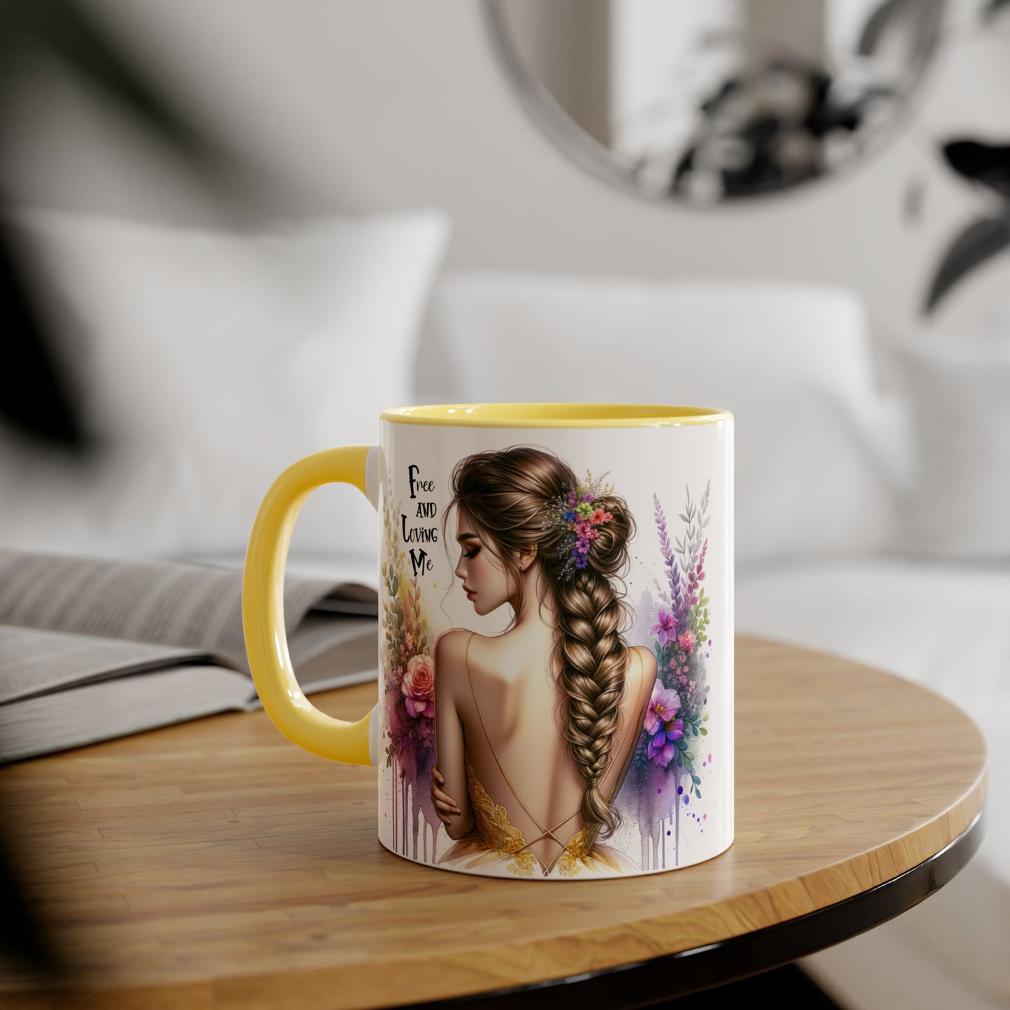 Bohemian Inspirational Mug, Free and Loving Me Coffee Cup, Unique Gift for Her, Floral Design, Tea Lover's Mug, Vintage Style Drinkware