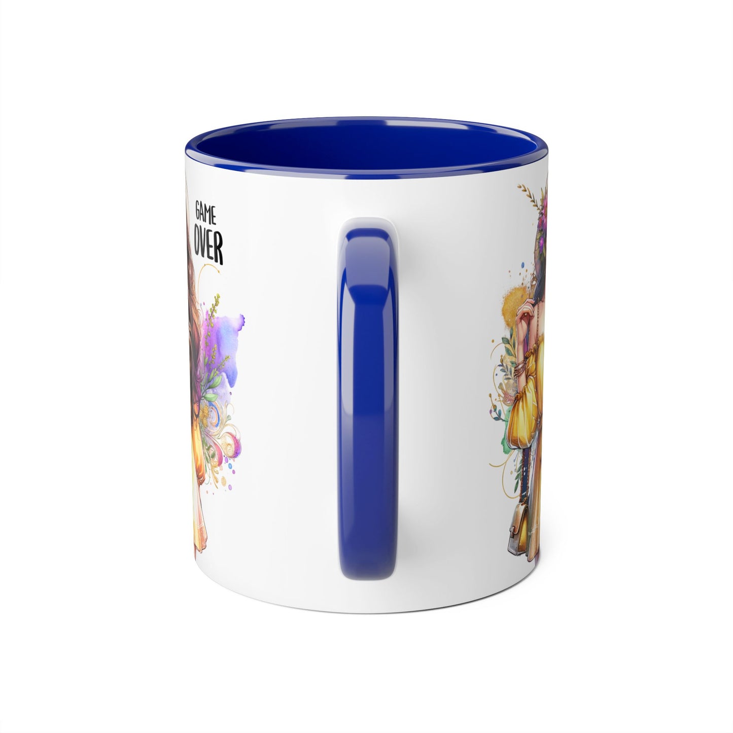 Colorful Game Over Accent Mug, 11oz Coffee Cup, Unique Art Gift, Fun Drinkware, Birthday, Celebration, Decorative Mug
