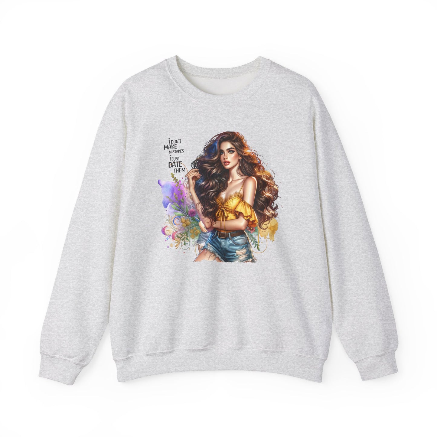 I Don`t  Make Mistakes, I Just Date Them Artistic Crewneck Sweatshirt - Perfect for Casual Outings, Gifts, Festivities, and Everyday Comfort, Featuring Colorful Designs