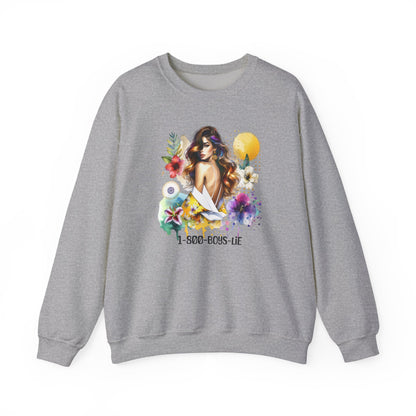 1-800-Boys-Lie Bohemian Floral Crewneck Sweatshirt, Trendy Oversized Sweater, Unique Gift for Her, Cozy Fall Apparel, Birthday & Casual Wear
