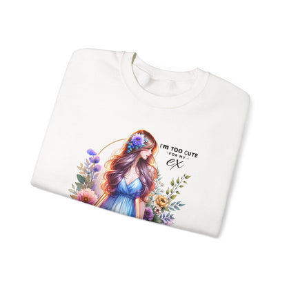 I'm Too Cute For My Ex Floral Illustration Sweatshirt, Cozy Unisex Crewneck, Perfect for Gifts, Casual Wear, Vibrant Art Pullover, Everyday Comfort