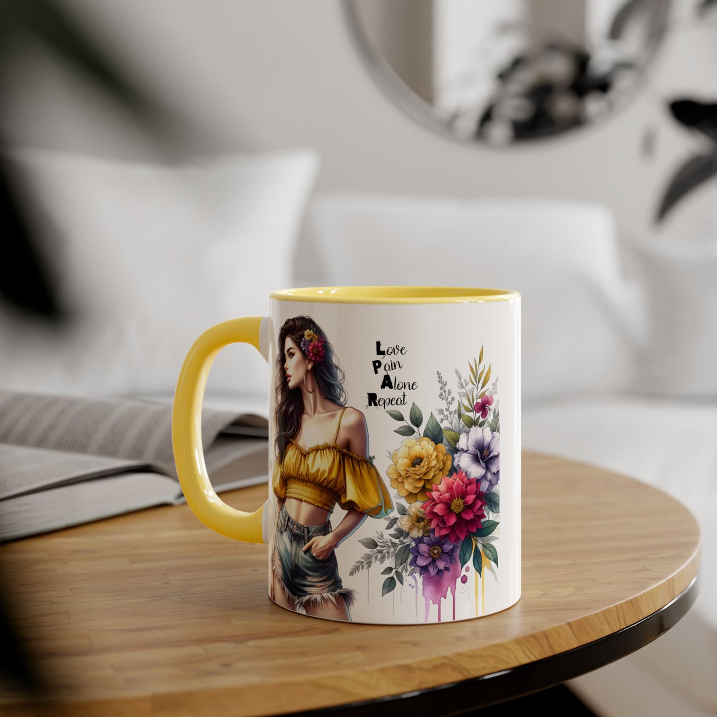 Boho Floral Accent Mug, Stunning Gift for Tea Lovers, Home Decor, Coffee Lover's Gift, Birthday Present, Art Print Mug