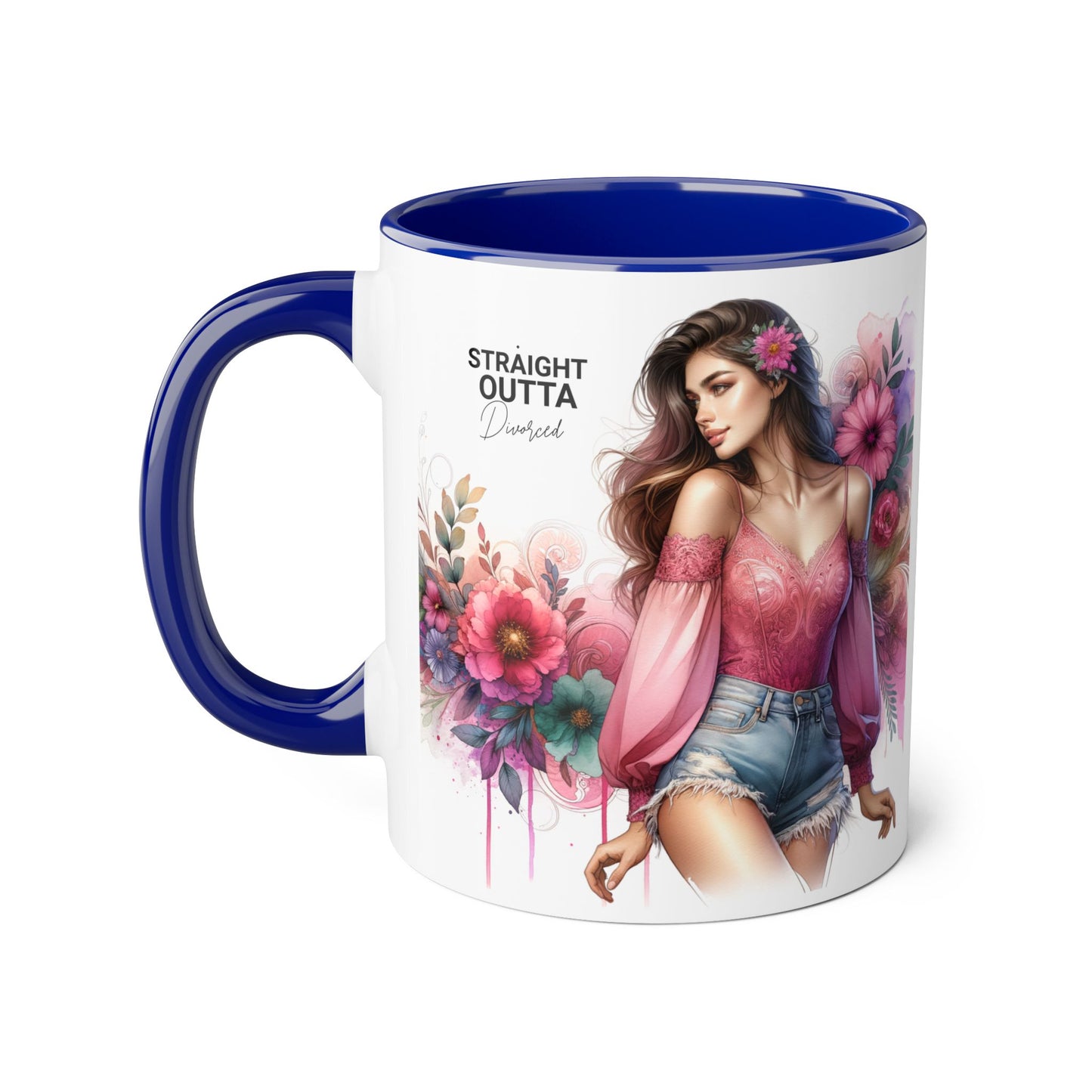 Straight Outta Divorced Humoristic Stylish Accent Mug, Floral Coffee Cup, Gifts for Her, Straight Outta, Unique Art Mug, Home Decor, Birthday Present