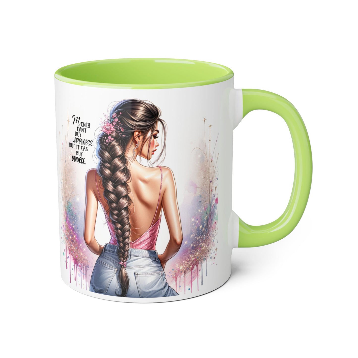 Money Can't Buy Happiness But It Can Buy Divorce Humoristic Empowered Woman Accent Mug, Inspirational Coffee Cup, Gift for Her, Motivational Mugs, Birthday Present, Unique Drinkware