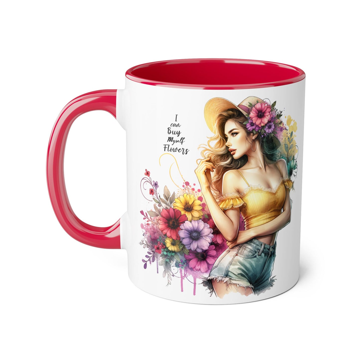 I Can Buy Myself Flowers Chic Floral Accent Mug, Coffee Cup, Gift for Flower Lovers, Tea Mug, Spring Decor, Mother's Day, Home Office Vibe