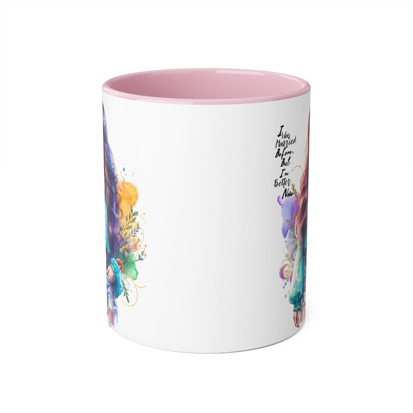 I Was Married Before But I'm Better Now Bohemian Floral Accent Mug, Inspirational Coffee Cup, Gift for Friends, Encouraging Quote, Perfect for Her, Art Lover's Mug