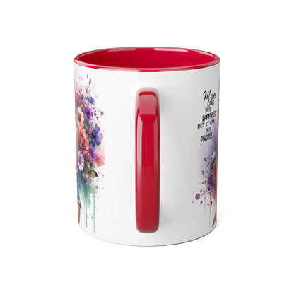 Money Can't Buy Happiness But It Can Buy Divorce Humoristic Floral Inspirational Accent Mug, Fun Coffee Cup for Mom, Unique Gift for Her, Coffee Lovers, Motivational Quotes Mug