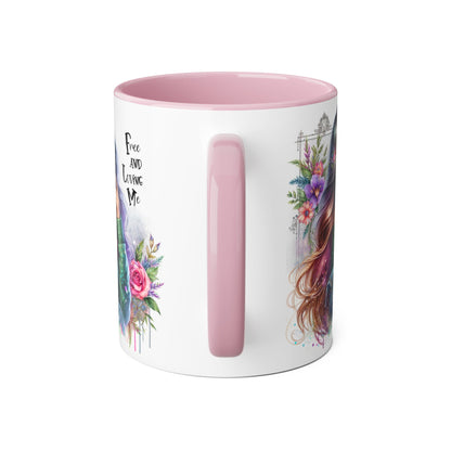 Bohemian Chic Accent Mug, Free and Loving Me 11oz Coffee Cup, Gifts for Her, Artistic Drinkware, Unique Home Decor, Floral Coffee Mug