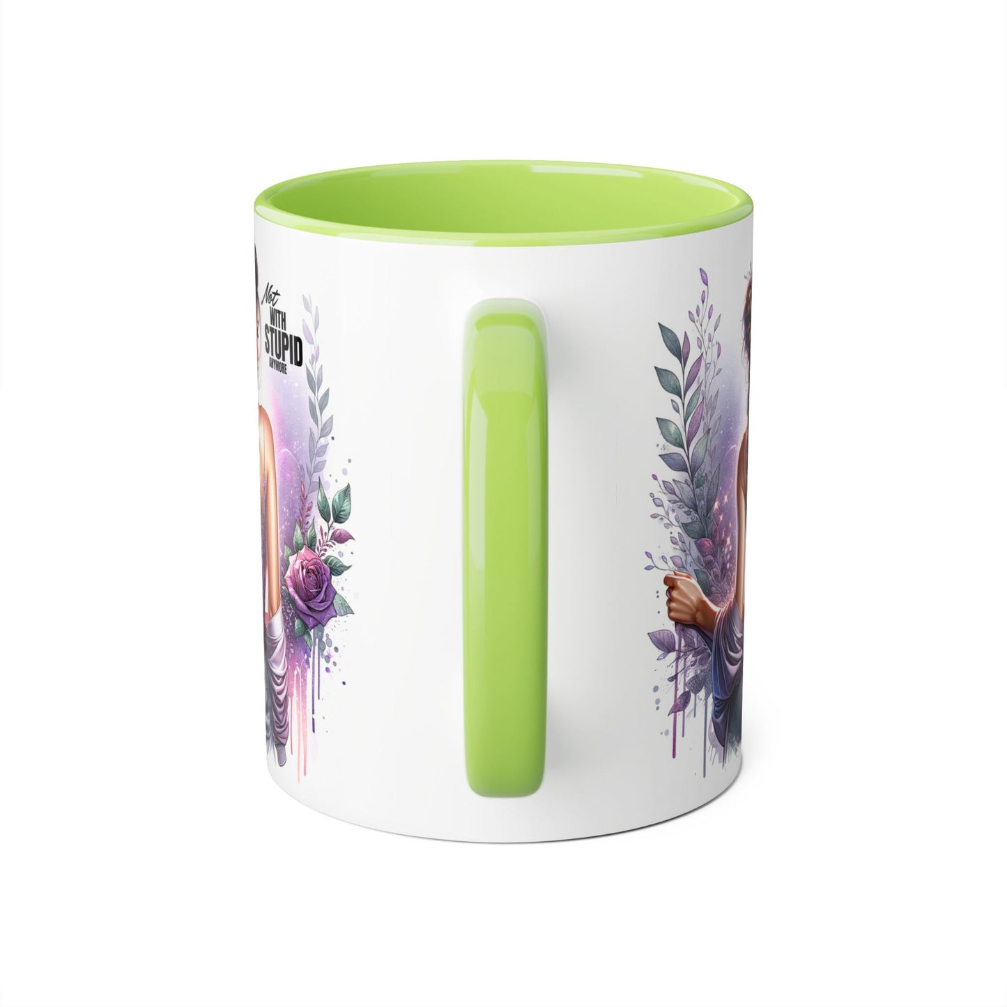 Not With Stupid Anymore Humoristic Bohemian Accent Mug, Artful Coffee Cup for Unique Gifts, Decorative Drinkware, Home Decor, Thoughtful Present