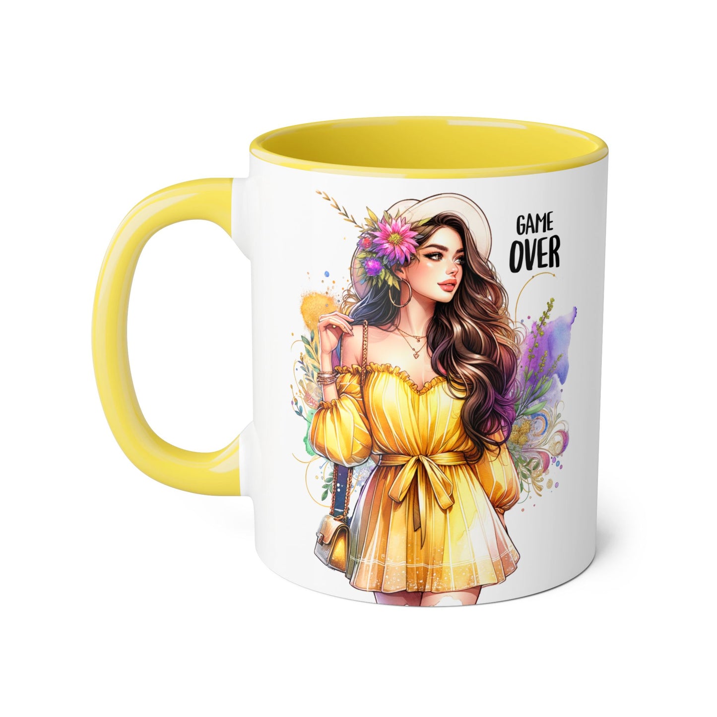 Colorful Game Over Accent Mug, 11oz Coffee Cup, Unique Art Gift, Fun Drinkware, Birthday, Celebration, Decorative Mug