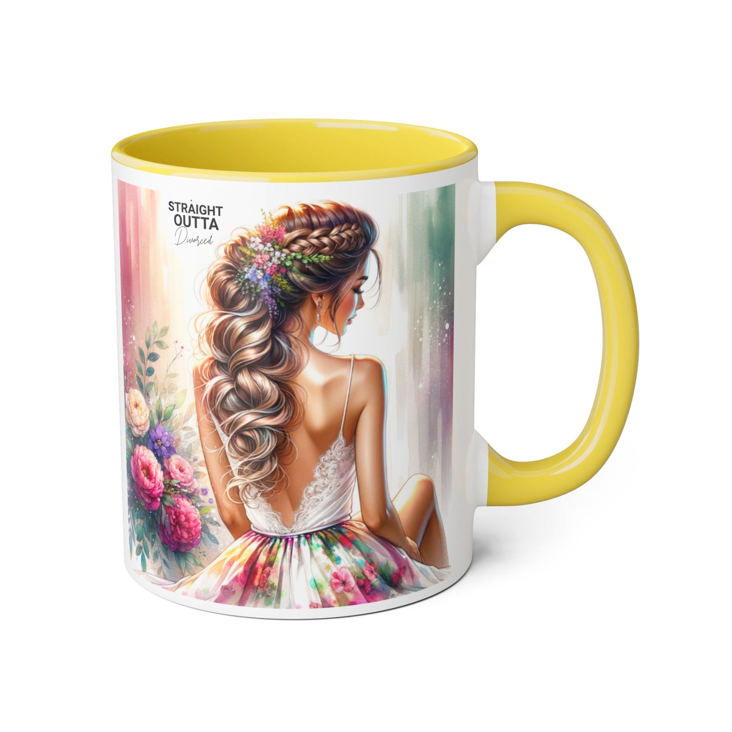 Straight Outta Divorced Humoristic Elegant Floral Accent Mug, Artistic Coffee Cup, Gift for Her, Home Decor, Tea Lover's Mug, Birthday Gift Idea, Wedding Favor