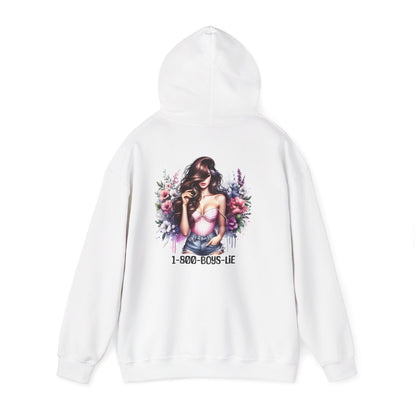 1-800-Boys-Lie Floral Art Hooded Sweatshirt - Cozy Gift for Trendsetters, Women's Fashion, Spring Style, Casual Wear, Birthday Present