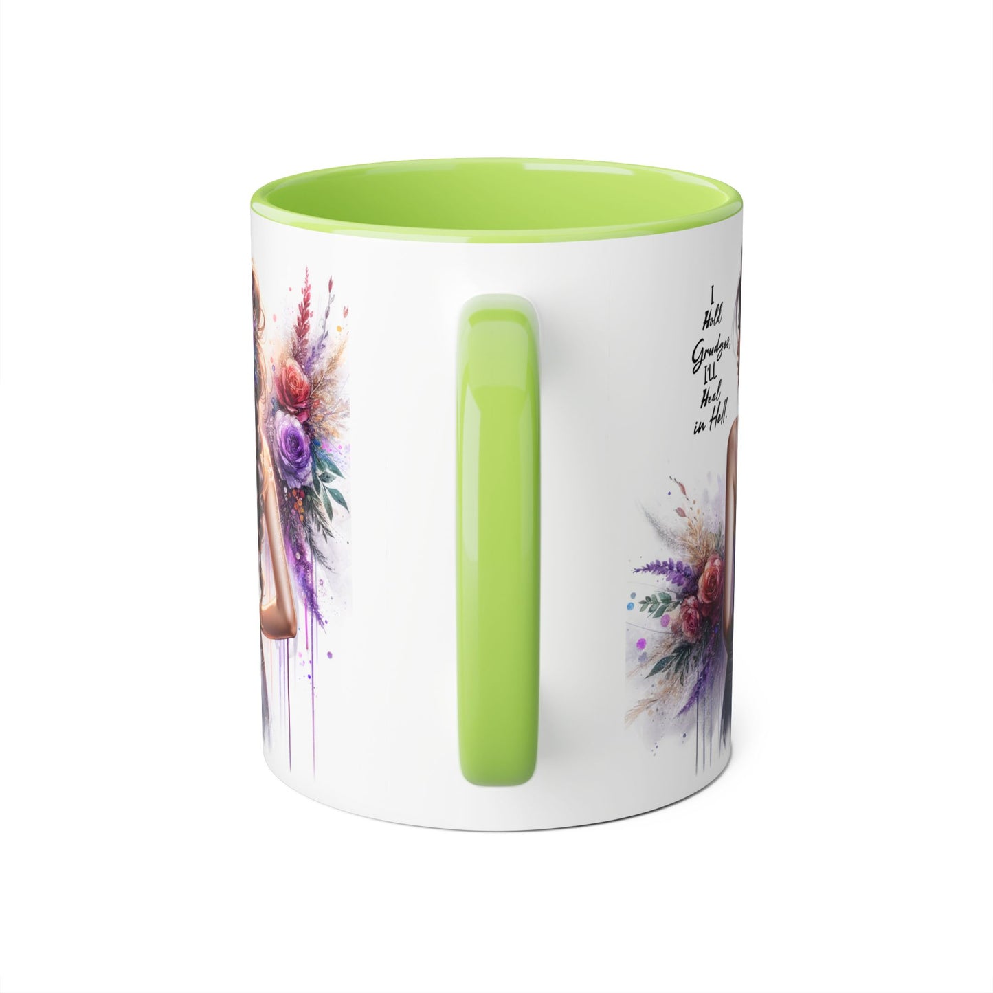 I Hold Grudges, I'll Heal in Hell Elegant Floral Accent Mug, Inspirational Coffee Cup, Gift for Her, Stylish Tea Mug, Home Décor, Unique Drinkware