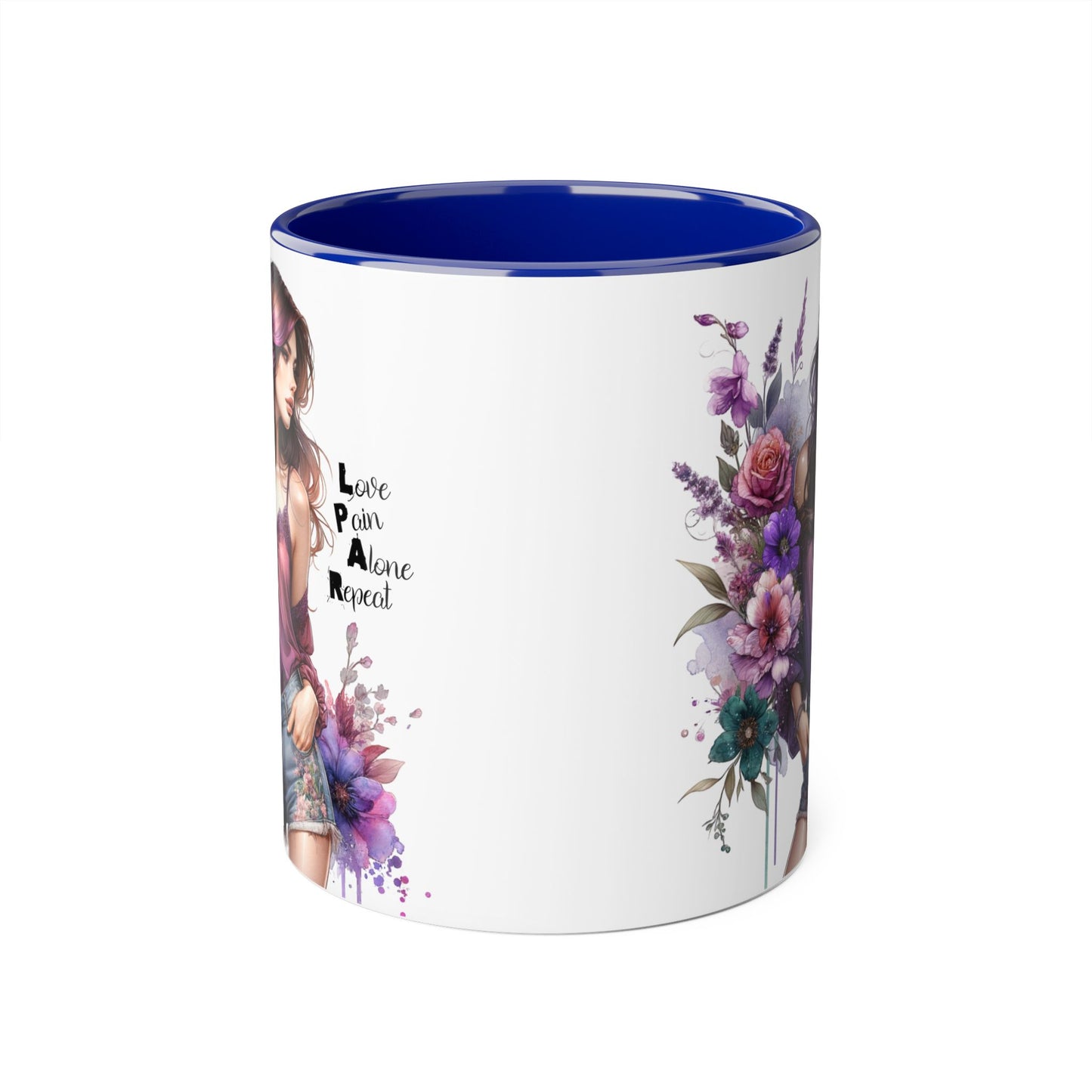 Bohemian Floral Accent Mug | Love Pain Alone Repeat Gift for Her, Inspirational Coffee Cup, Unique Home Decor, Art Mug