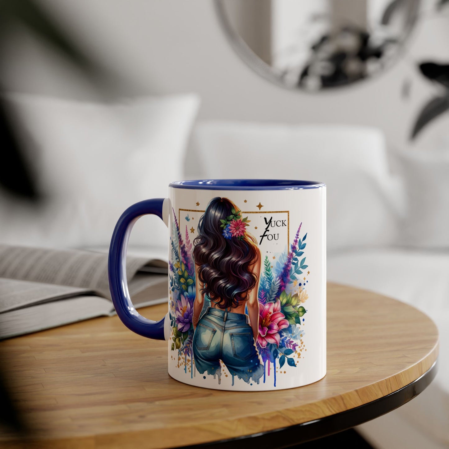 Yuck Fou Bohemian Floral Accent Mug, 11oz, Artistic Coffee Cup, Gift for Her, Stylish Drinkware, Home Decor, Unique Kitchen Accessories