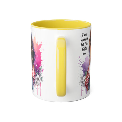 I Was Married Before But I'm Better Now Humoristic Empowered Woman Accent Mug - Inspirational Coffee Cup, Gift for Her, Motivational Mug, Self-Love Reminder, Unique Office Decor