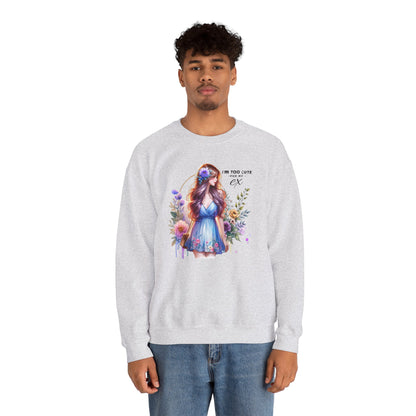 I'm Too Cute For My Ex Floral Illustration Sweatshirt, Cozy Unisex Crewneck, Perfect for Gifts, Casual Wear, Vibrant Art Pullover, Everyday Comfort