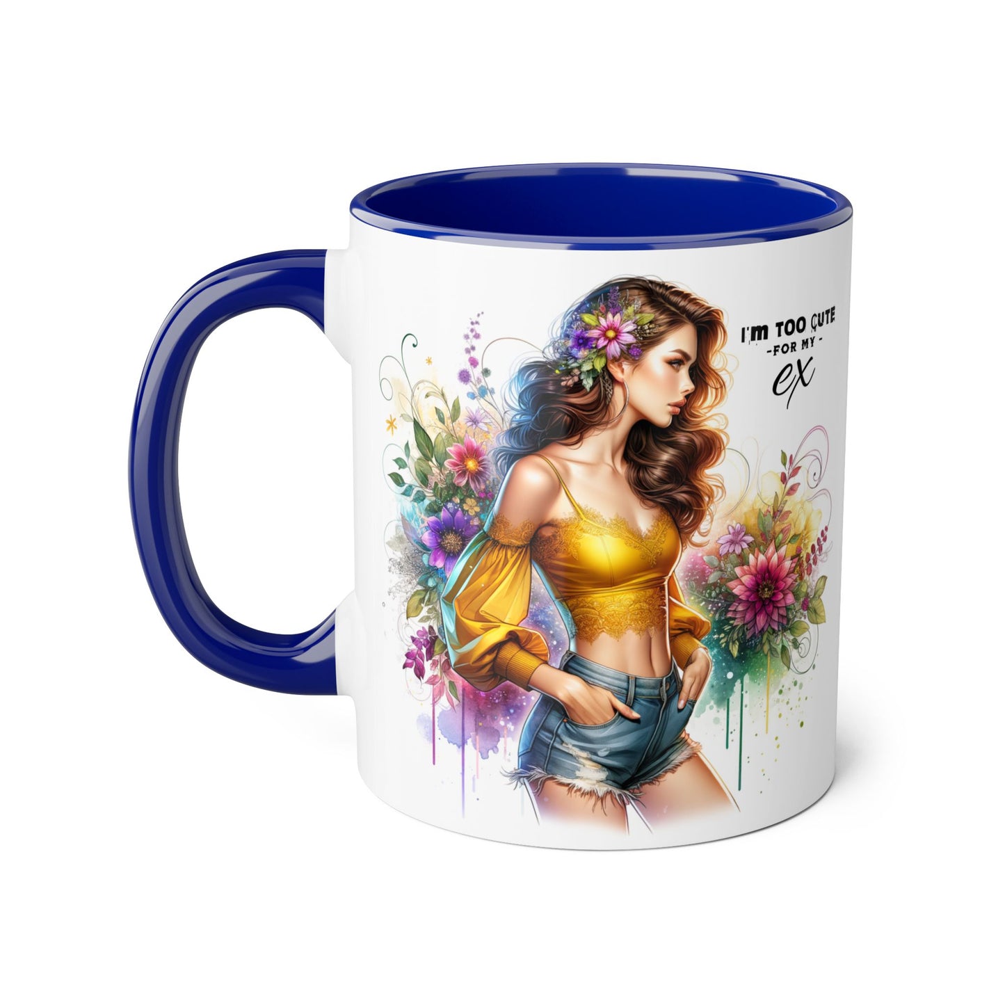 I'm Too Cute For My Ex Colorful Accent Mug with Floral Design, Unique Coffee Cup, Boho Chic Gift, Fun Ex Statement Mug, Artistic Drinking Mug, Cute Ceramic [...]