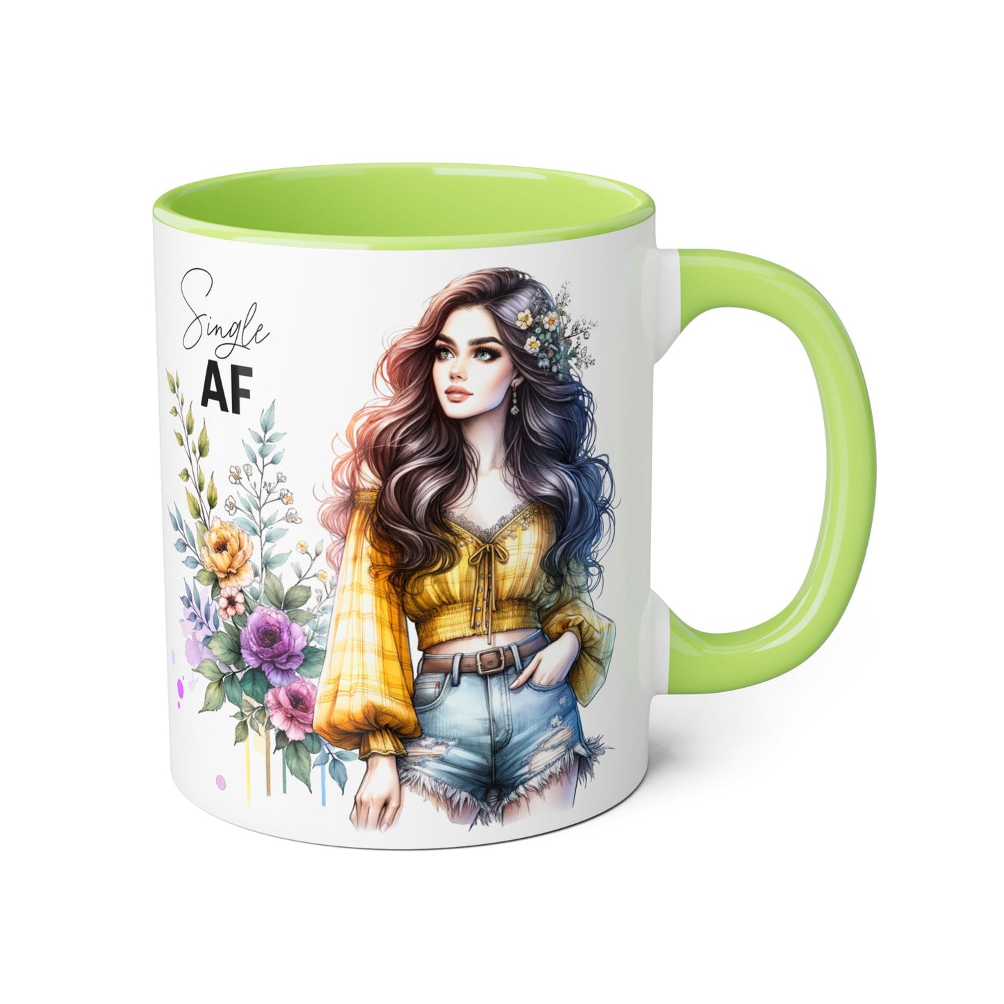 Single AF Accent Mug, Floral Coffee Cup, Gift for Single Friends, Cute Relationship Humor Mug, Funny Birthday Mug, Tea Lover Gift