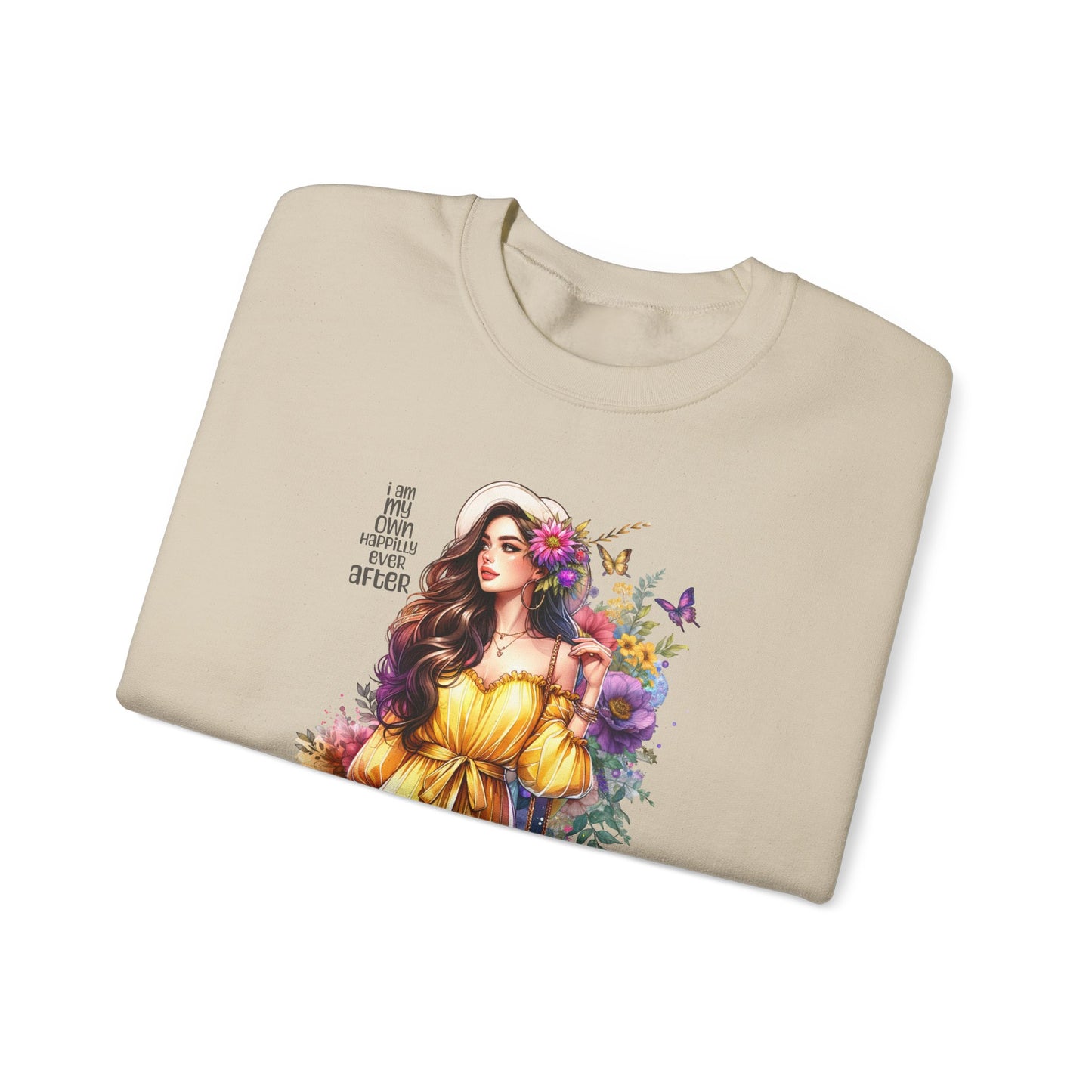 I Am My Own Happily Ever After  Floral Goddess Crewneck Sweatshirt - Boho Chic, Cozy Style, Perfect for Spring, Gift for Her, Casual Wear, Everyday Comfort