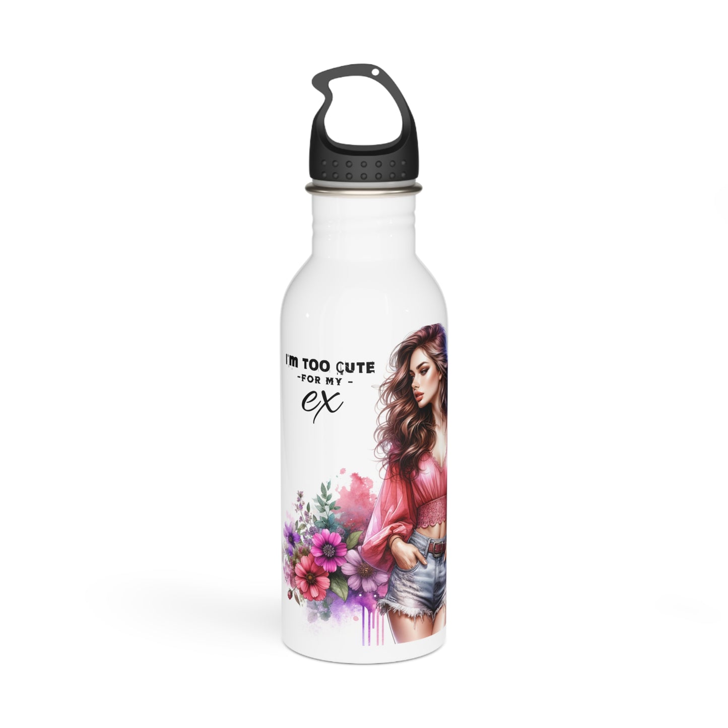 I'm Too Cute For My Ex Stylish Stainless Steel Water Bottle, Cute Ex Gift, Floral Water Bottle, Trendy Hydration, Fitness Accessory, Unique Gift Idea