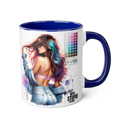 Not With Stupid Anymore Humoristic Vibrant Accent Mug - Perfect Gift for Creative Souls, Quirky Coffee Lover, Art Enthusiast, Birthday, or Just Because