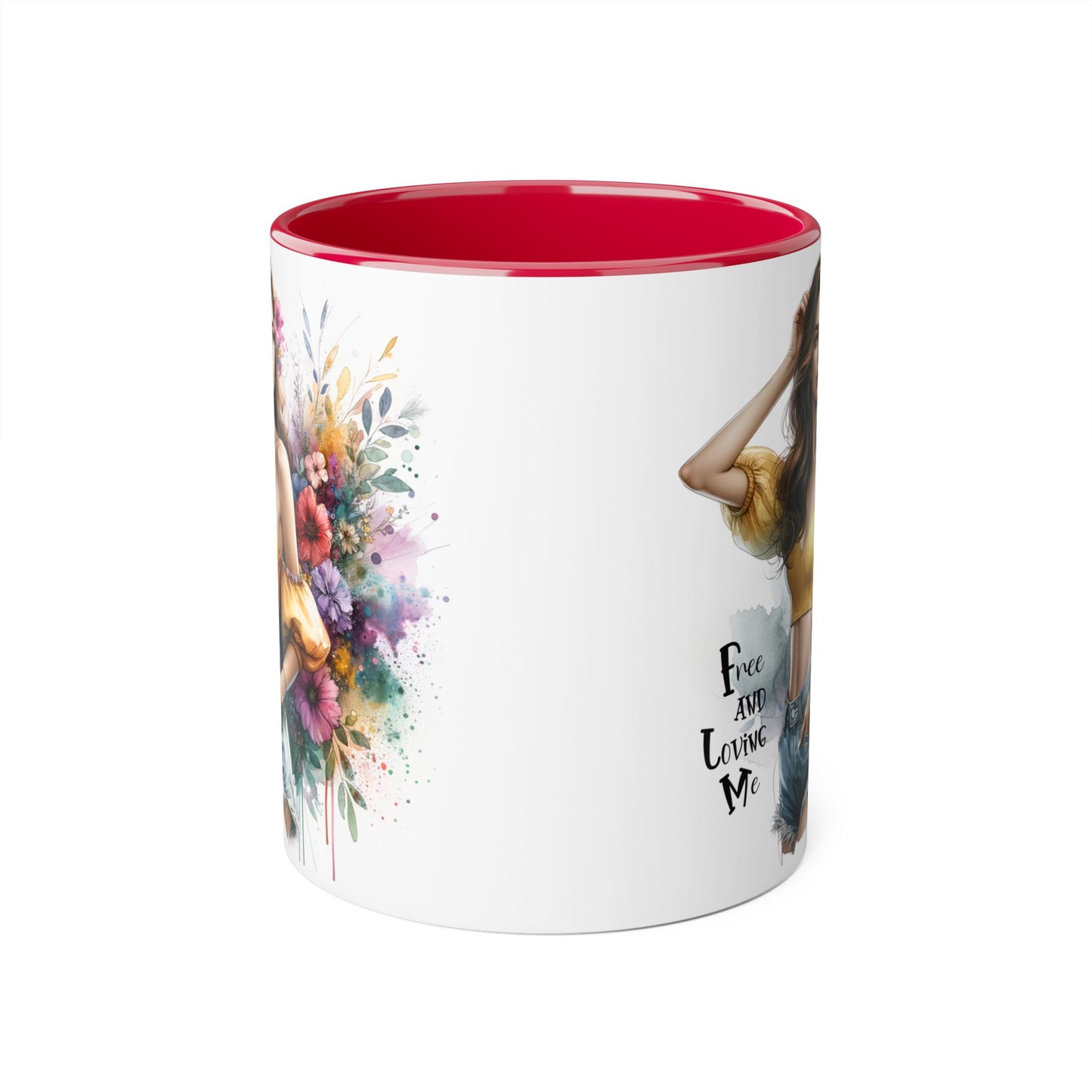 Free and Loving Me Bohemian Floral Accent Mug, Women's Gift, Coffee Mug, Inspirational Coffee Cup, Tea Lover's Mug