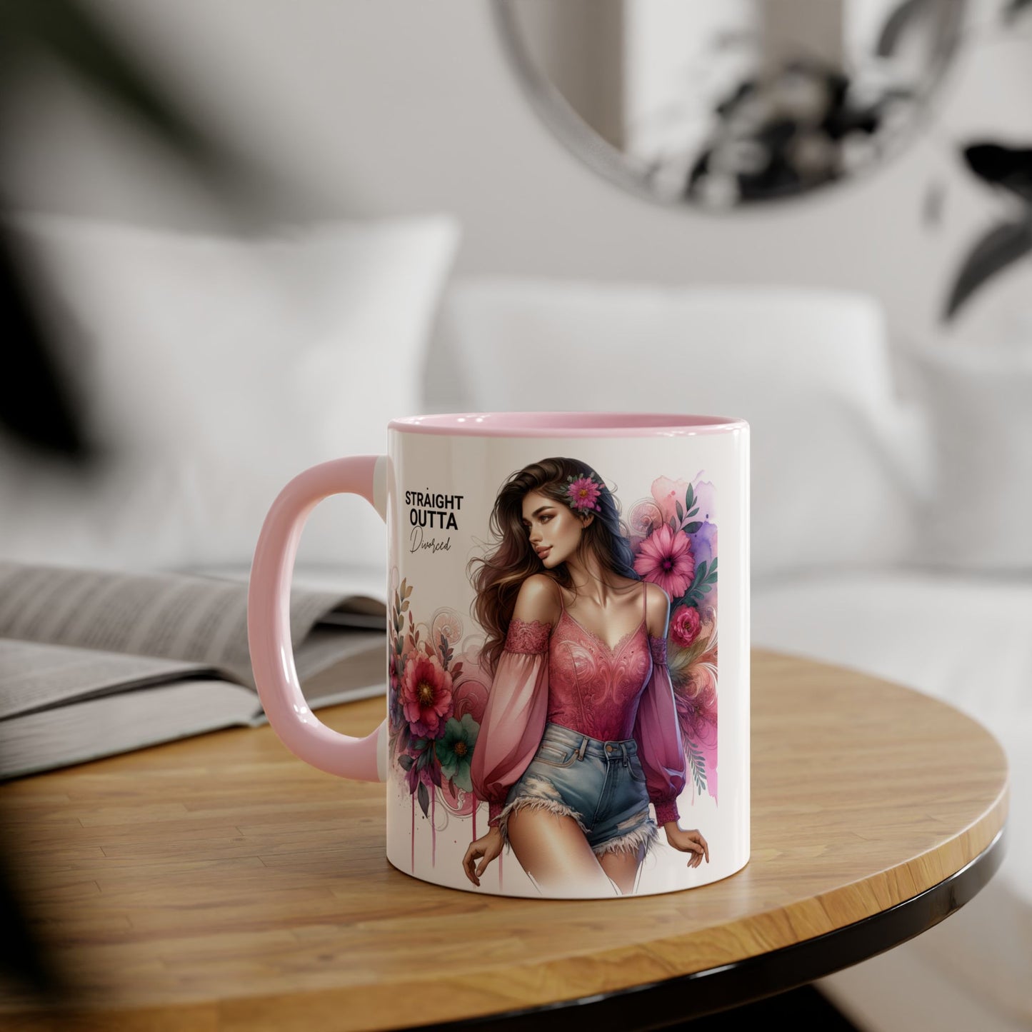 Straight Outta Divorced Humoristic Stylish Accent Mug, Floral Coffee Cup, Gifts for Her, Straight Outta, Unique Art Mug, Home Decor, Birthday Present