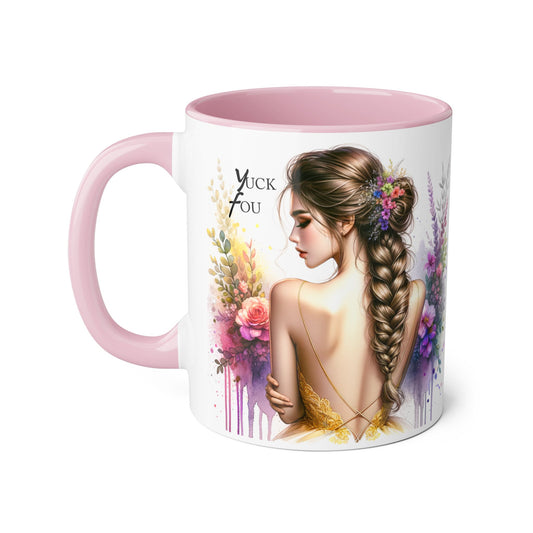 Colorful Artistic Accent Mug, Yuck Fou Mug, Floral Coffee Cup, Gifts for Artists, Unique Home Decor, Inspirational Drinkware