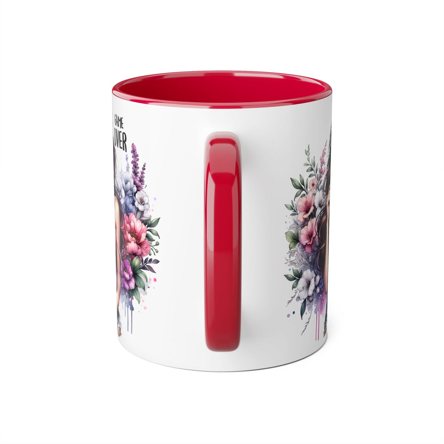 Game Over Floral Accent Mug - 11oz, Coffee Cup for Her, Gift for Gamers, Fun Tea Mug, Unique Kitchen Decor, Women’s Gift Idea