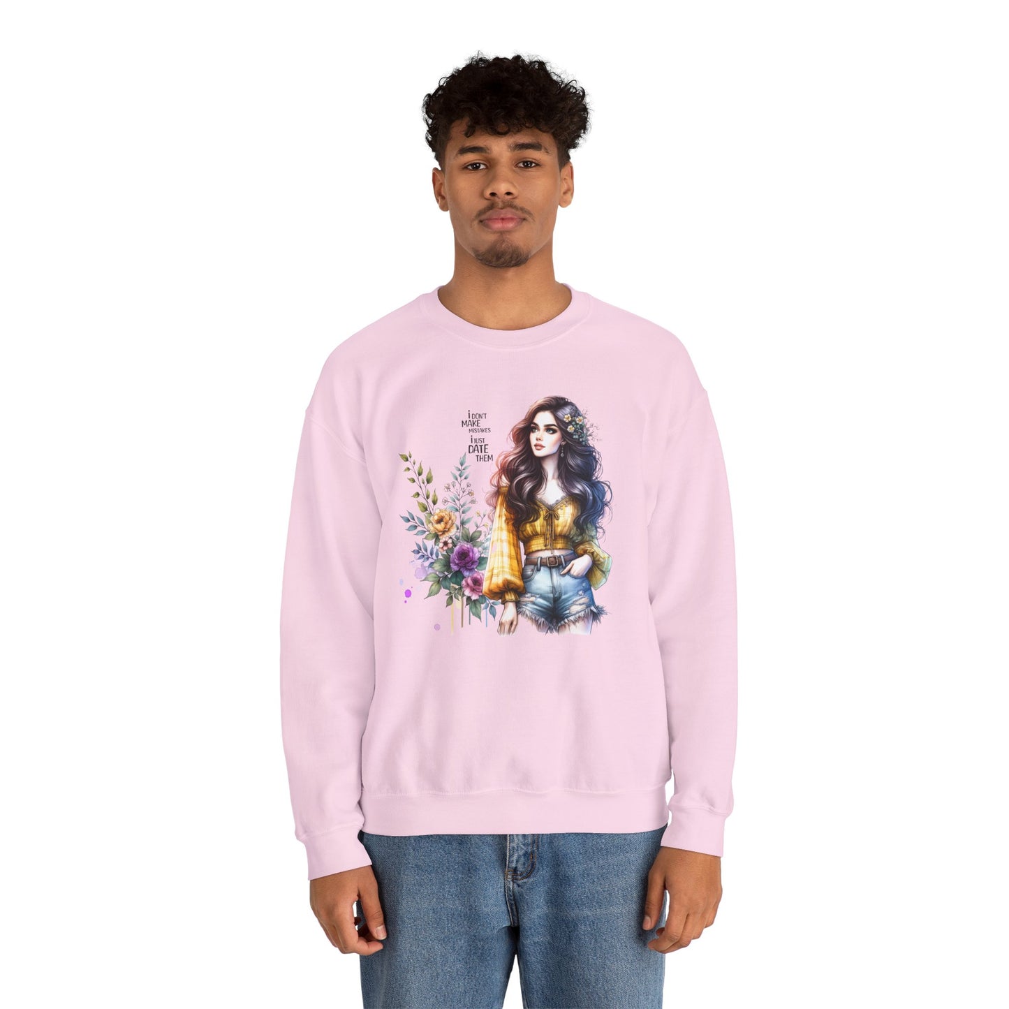 I Don't Make Mistakes, I Just Date Them Floral Graphic Crewneck Sweatshirt, Cozy Casual Wear, Boho Sweatshirt, Gift for Her, Fall Fashion Must-Have