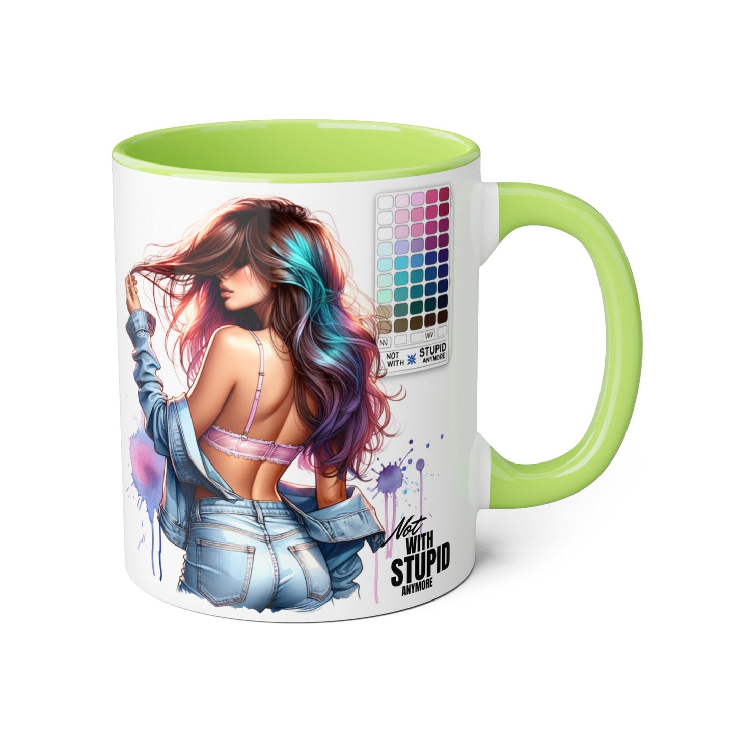 Not With Stupid Anymore Humoristic Vibrant Accent Mug - Perfect Gift for Creative Souls, Quirky Coffee Lover, Art Enthusiast, Birthday, or Just Because