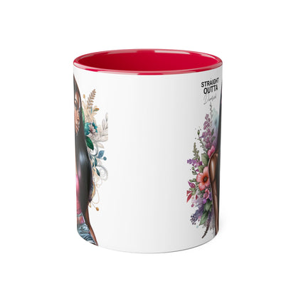 Straight Outta Divorced Humoristic Vibrant Statement Mug, Black Handle Coffee Cup, Floral Art Beverage Mug, Gift for Her, Inspirational Drinkware, Birthday Mug