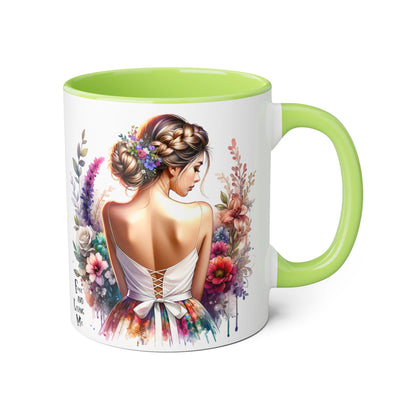 Free and Loving Me Floral Accent Mug, Artistic Coffee Cup, Gift for Mom, Birthday, Mother's Day, Home Decor, Inspirational Mug