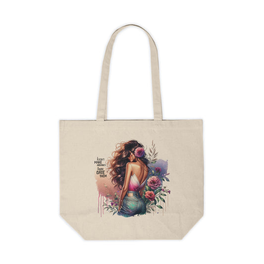 I Don`t Make Mistakes, I Just Date Them Floral Canvas Tote Bag, Inspirational Shopping Bag for Her, Boho Chic Market Tote, Gift for Friends, Eco-Friendly Carry-All