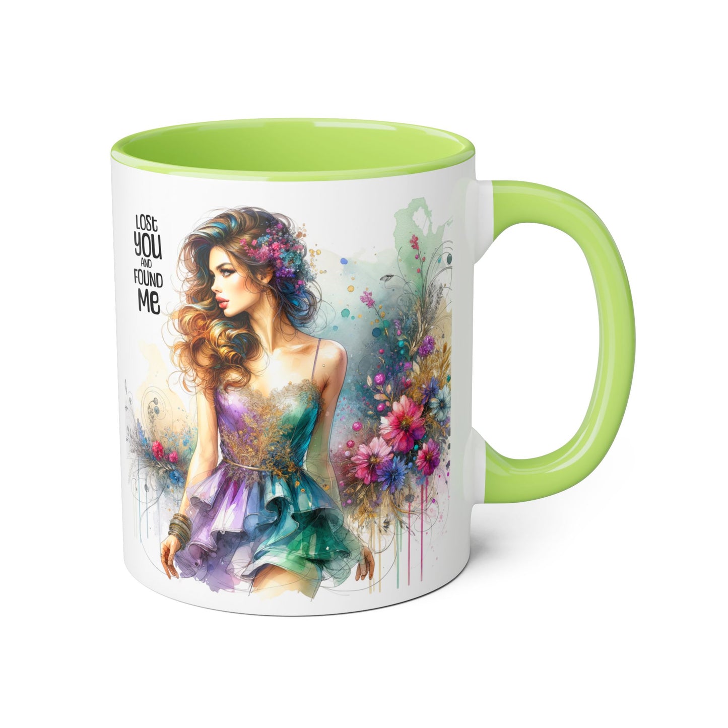 Lost You and Found Me Colorful Floral Accent Mug, Vibrant Art Coffee Cup for Flower Lovers, Inspirational Gift for Mother's Day, Chic Drinkware
